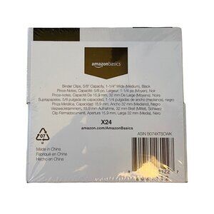 AMAZON BASICS Black Binder Clips (Medium) 24 Count | 1.25" Clip | New in Box